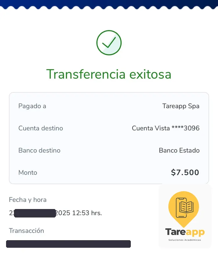Comprobante de pago de $7.500 a Tareapp, junio 2025