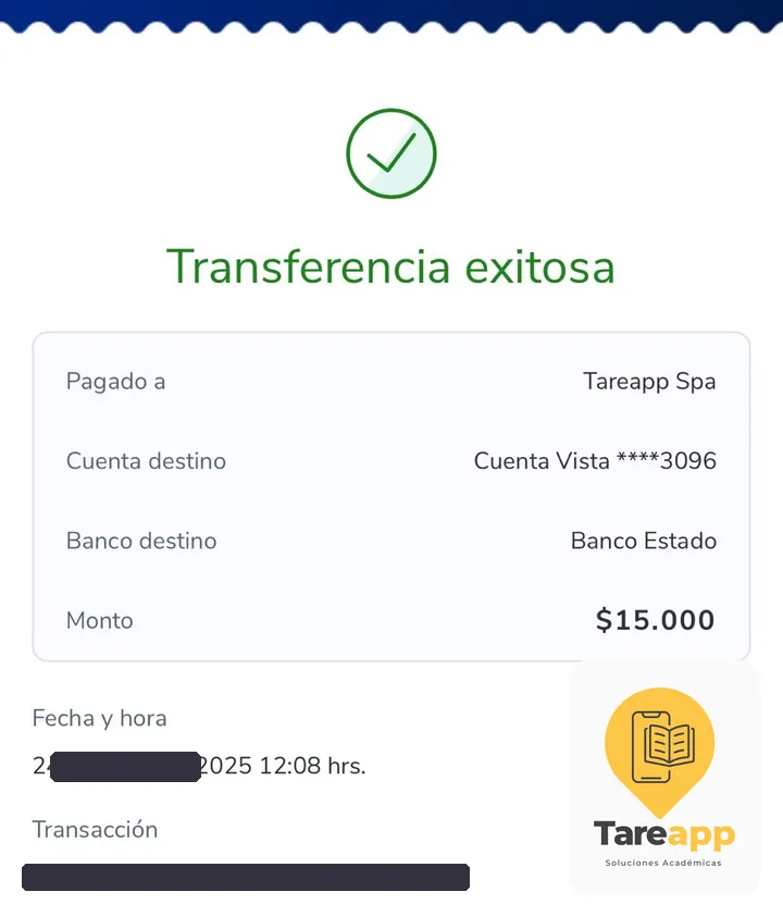 Comprobante de pago de $15.000 a Tareapp, junio 2025