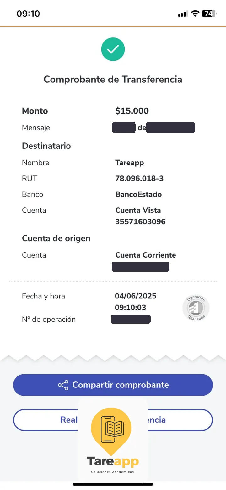 Comprobante de pago de $15.000 a Tareapp, junio 2025