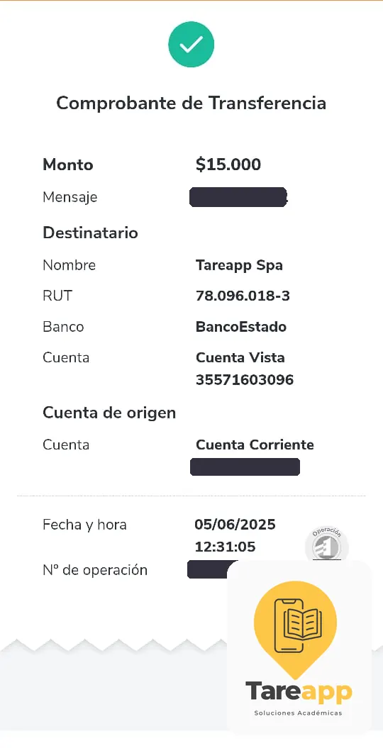 Comprobante de pago de $15.000 a Tareapp, junio 2025
