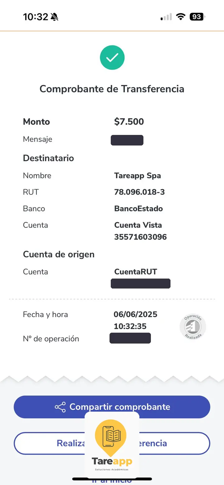 Comprobante de pago de $7.500 a Tareapp, junio 2025