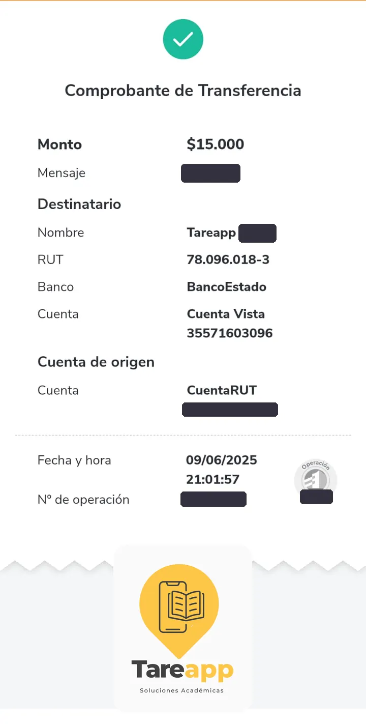 Comprobante de pago de $15.000 a Tareapp, junio 2025