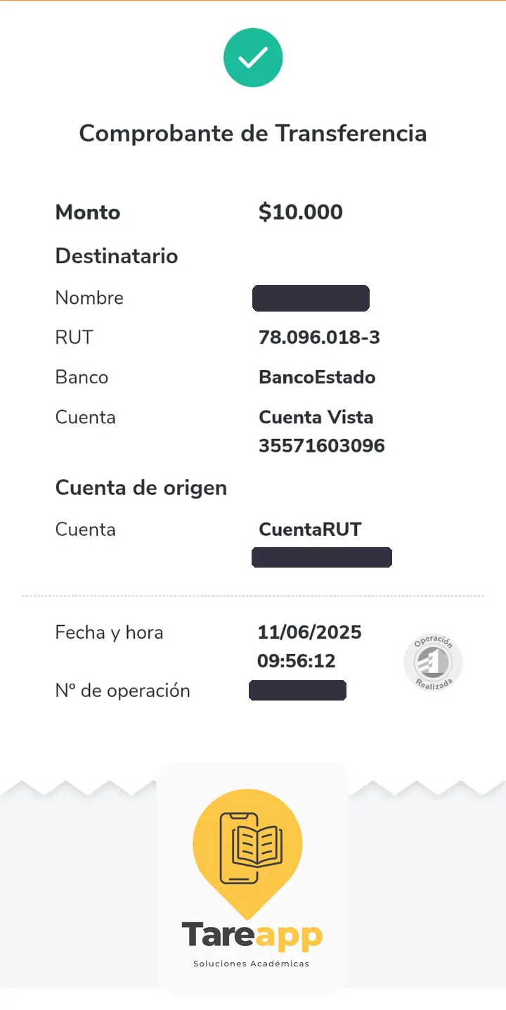 Comprobante de pago de $10.000 a Tareapp, junio 2025