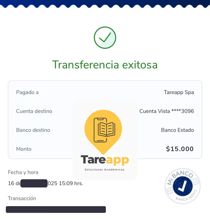 Comprobante de pago de $15.000 a Tareapp, junio 2025
