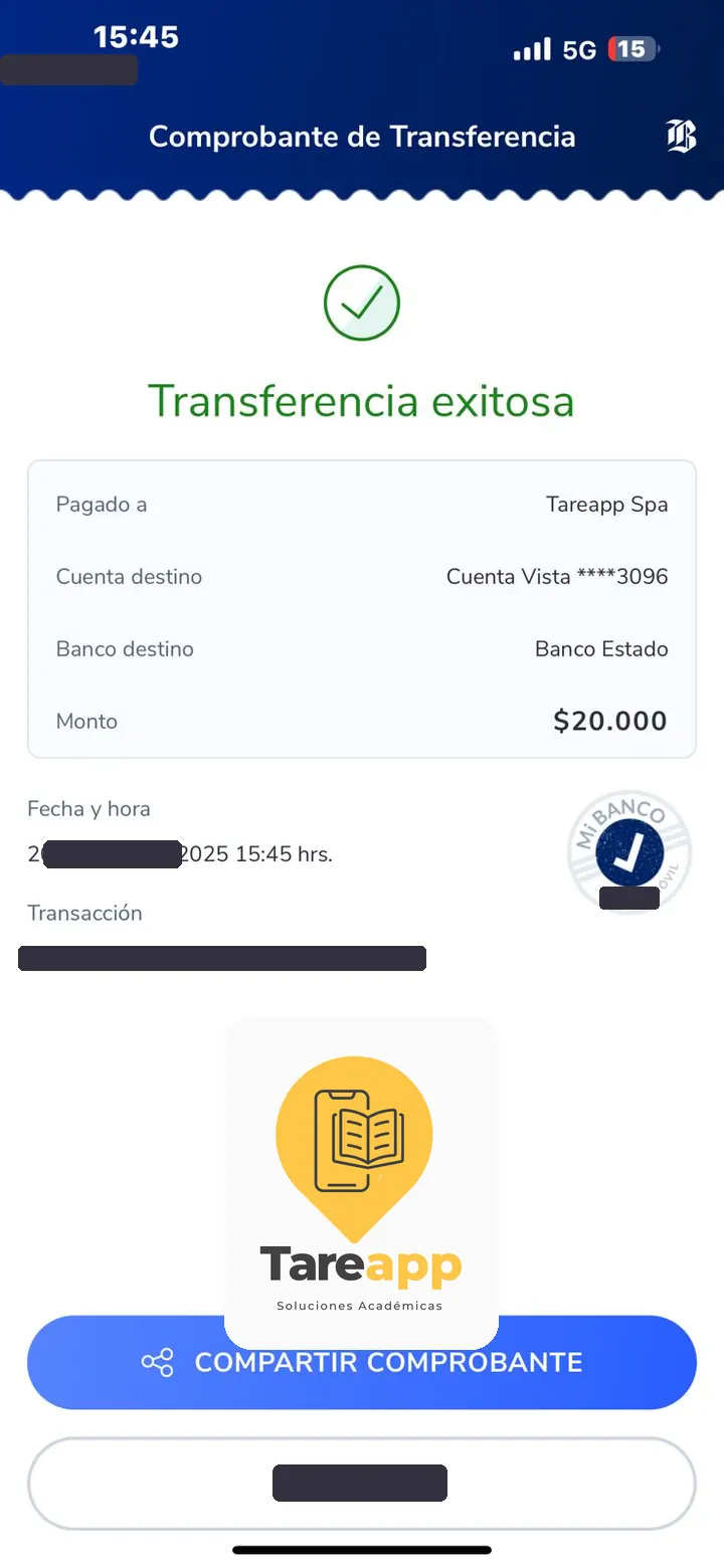 Comprobante de pago de $20.000 a Tareapp, junio 2025