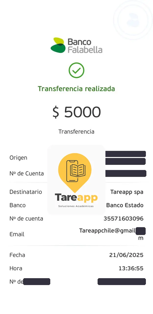 Comprobante de pago a Tareapp, junio 2025