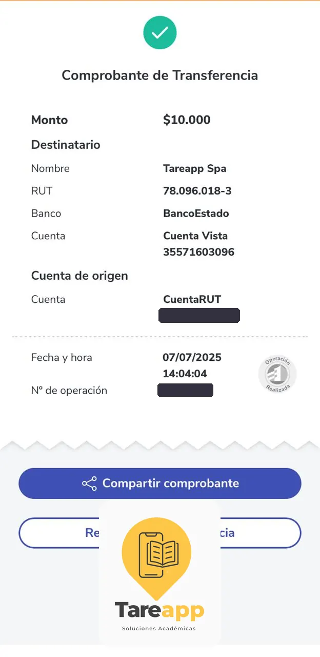 Comprobante de pago de $10.000 a Tareapp, julio 2025