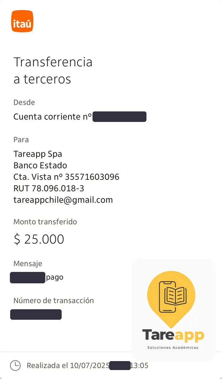 Comprobante de pago de $25.000 a Tareapp, julio 2025
