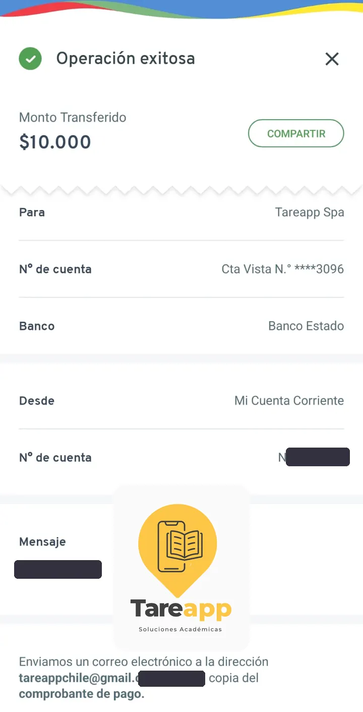 Comprobante de pago de $10.000 a Tareapp, julio 2025