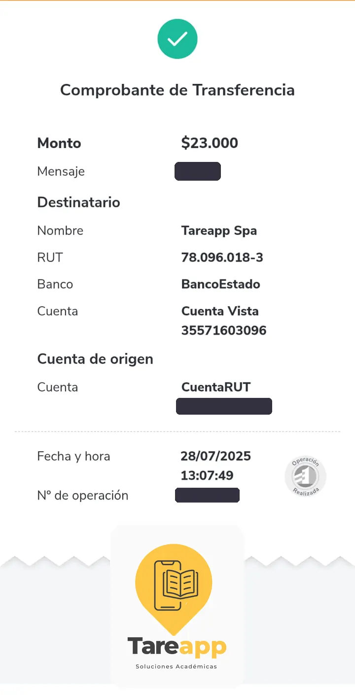 Comprobante de pago de $23.000 a Tareapp, julio 2025