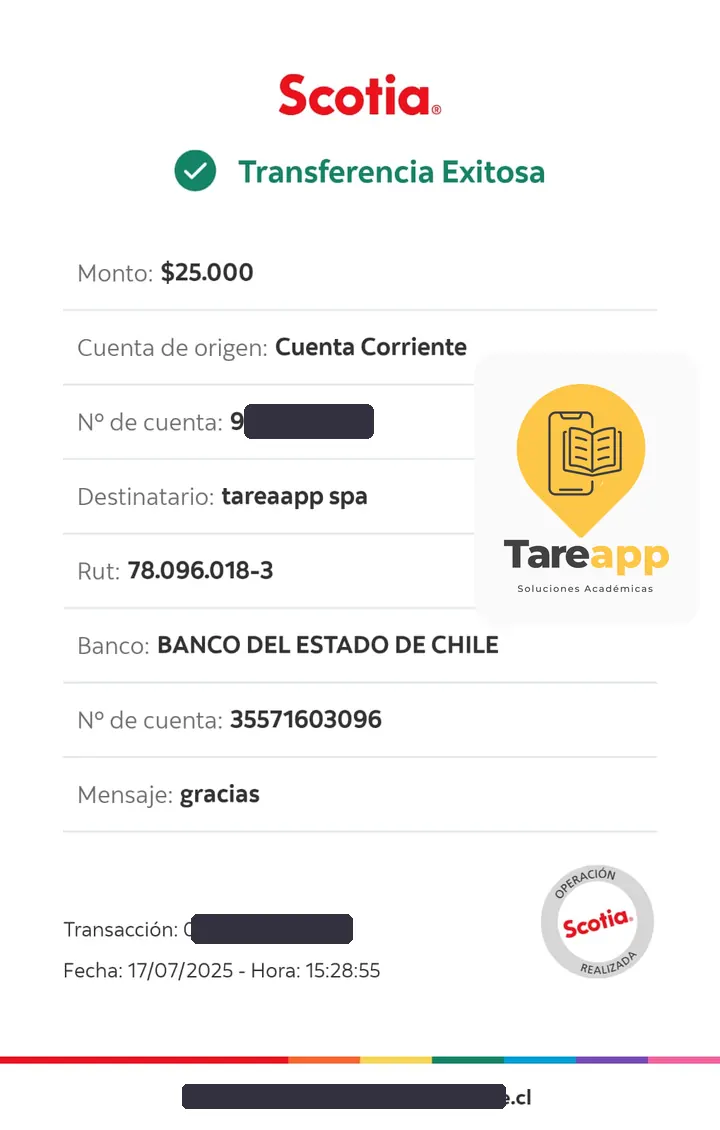 Comprobante de pago de $25.000 a Tareapp, julio 2025