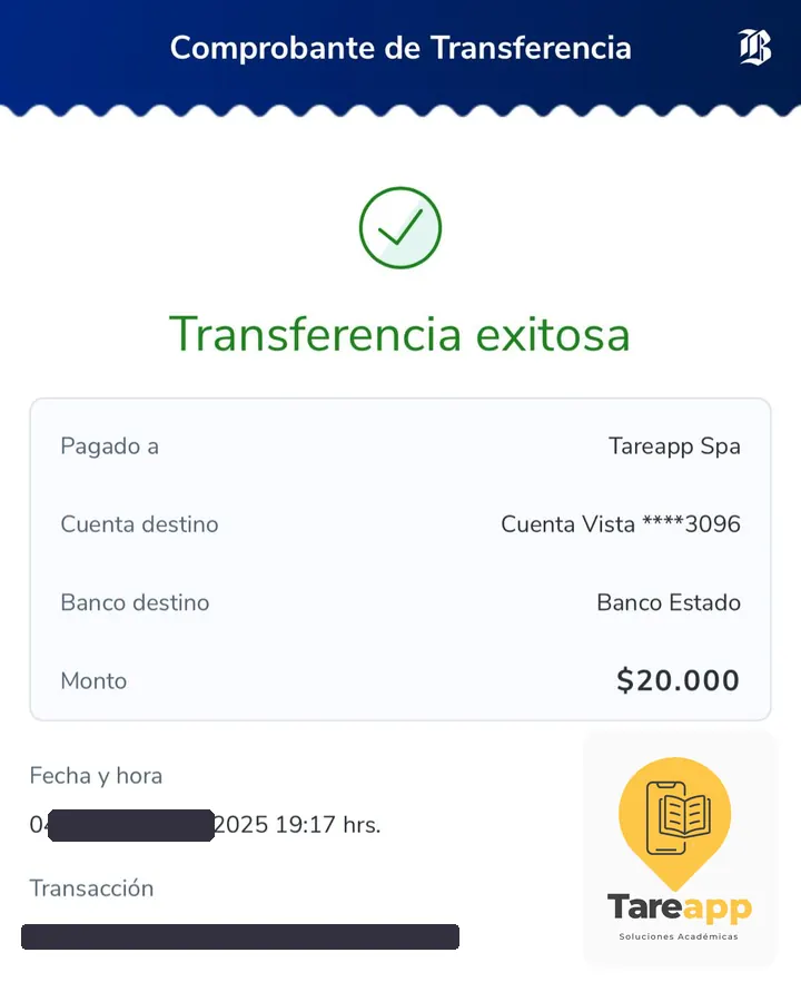 Comprobante de pago de $20.000 a Tareapp, agosto 2025
