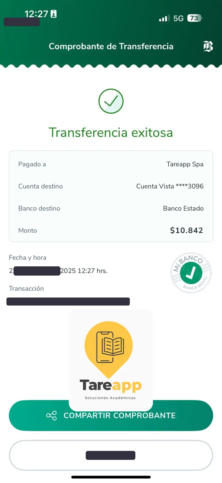 Comprobante de pago de $10.842 a Tareapp, agosto 2025