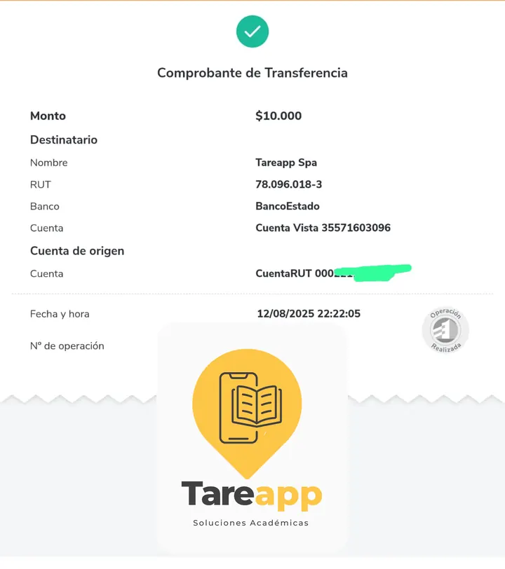 Comprobante de pago de $10.000 a Tareapp, agosto 2025