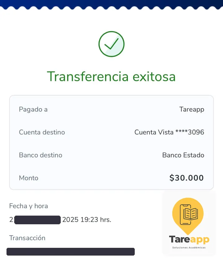 Comprobante de pago de $30.000 a Tareapp, agosto 2025