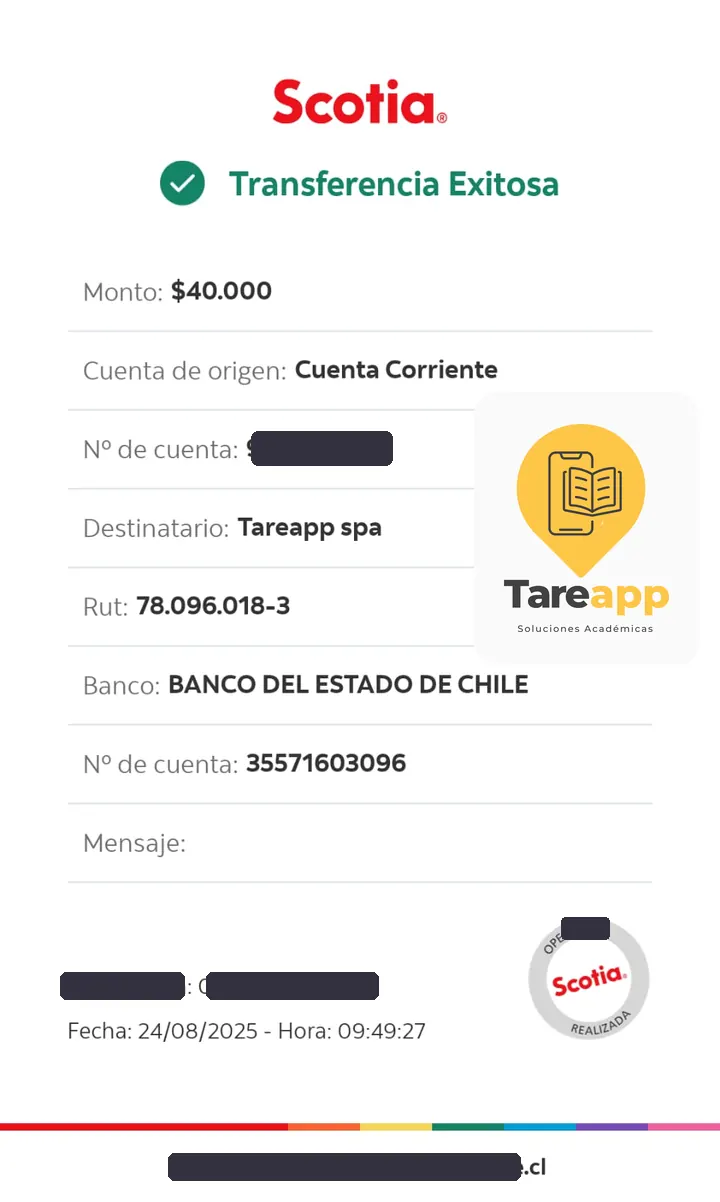 Comprobante de pago de $40.000 a Tareapp, agosto 2025