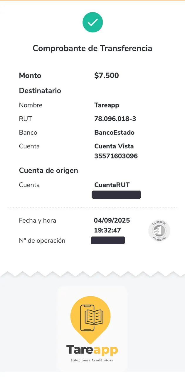 Comprobante de pago de $7.500 a Tareapp, septiembre 2025