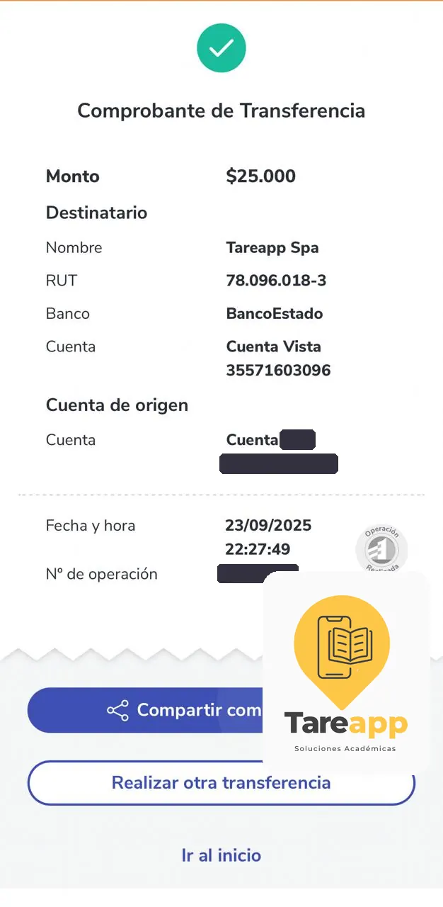 Comprobante de pago de $25.000 a Tareapp, septiembre 2025