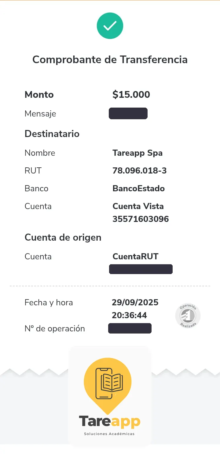 Comprobante de pago de $15.000 a Tareapp, septiembre 2025