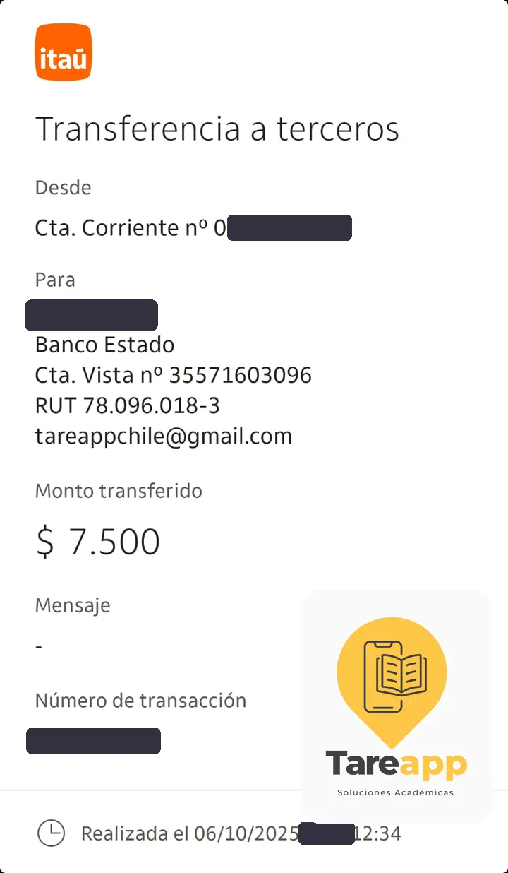 Comprobante de pago de $7.500 a Tareapp, octubre 2025