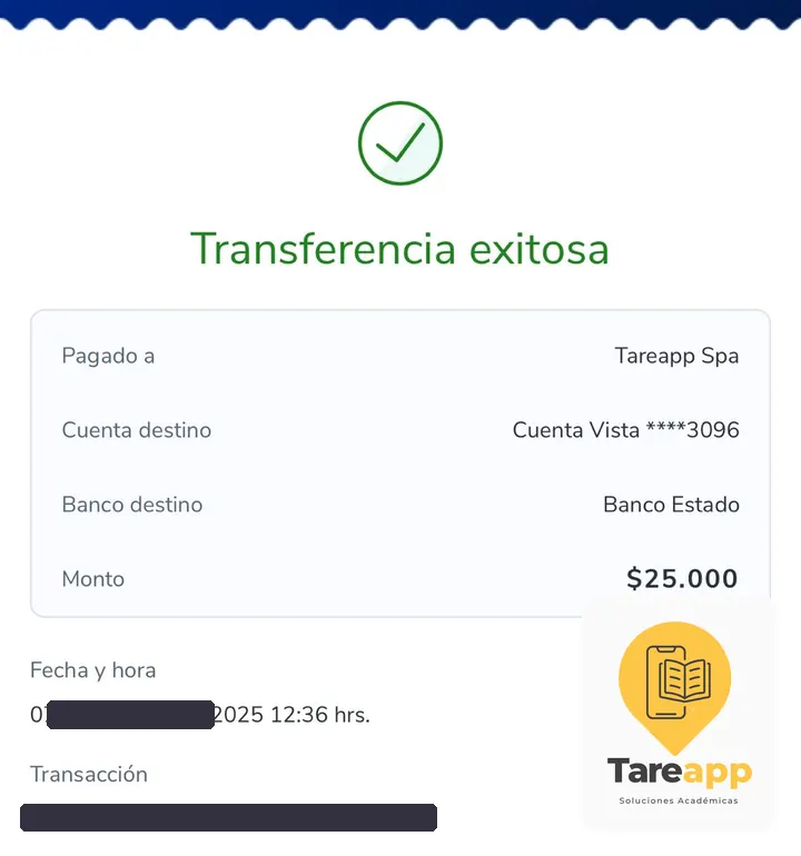 Comprobante de pago de $25.000 a Tareapp, octubre 2025