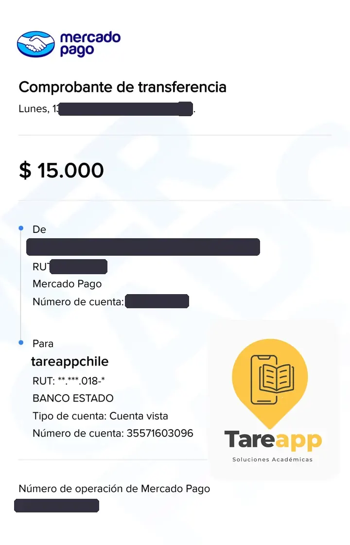 Comprobante de pago de $15.000 a Tareapp, octubre 2025