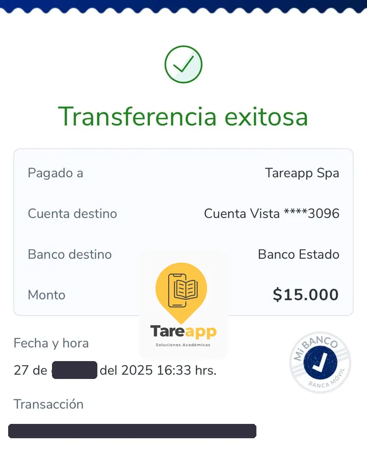 Comprobante de pago de $15.000 a Tareapp, octubre 2025