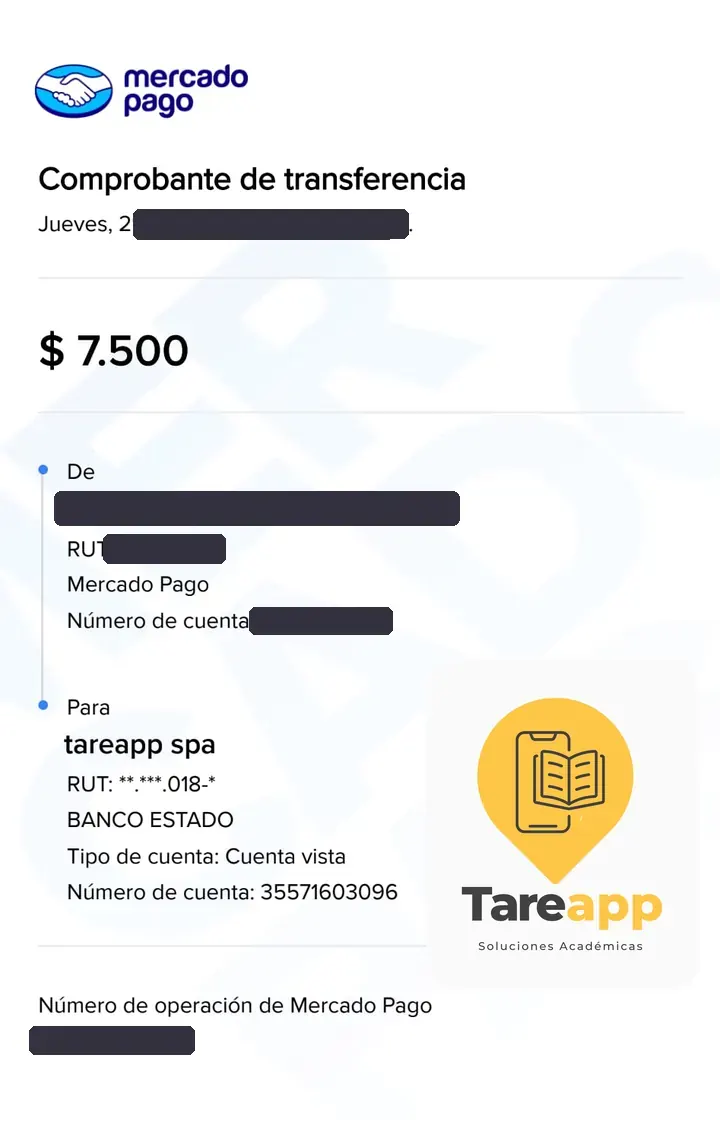 Comprobante de pago de $7.500 a Tareapp, octubre 2025