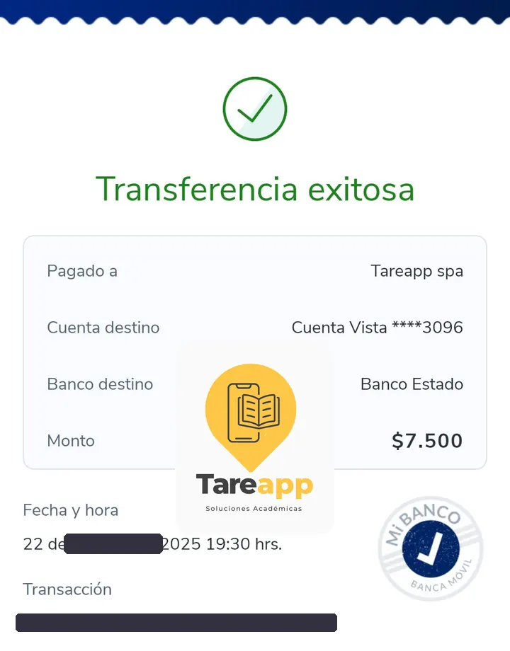 Comprobante de pago de $7.500 a Tareapp, octubre 2025