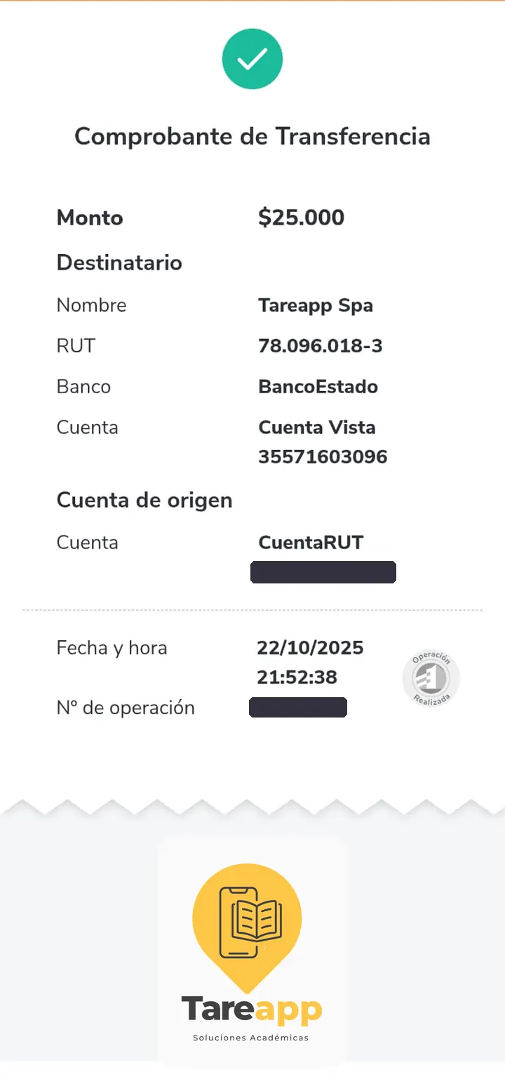 Comprobante de pago de $25.000 a Tareapp, octubre 2025