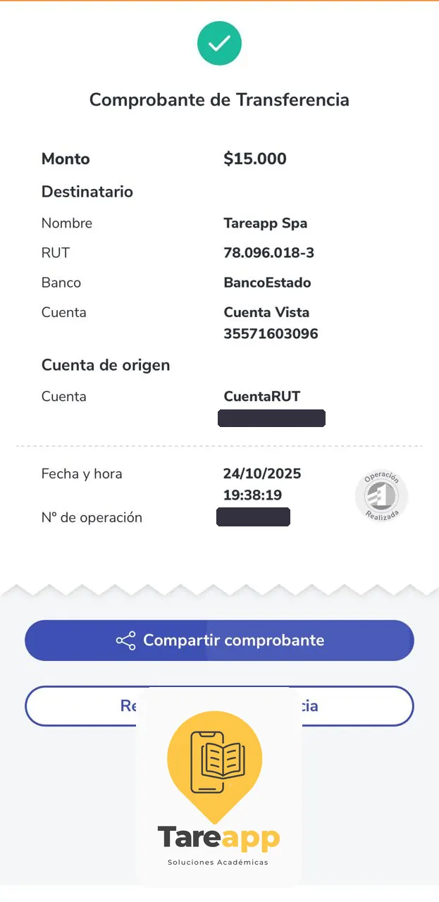 Comprobante de pago de $15.000 a Tareapp, octubre 2025