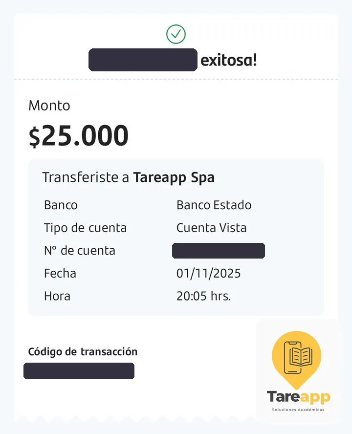 Comprobante de pago de $25.000 a Tareapp, noviembre 2025