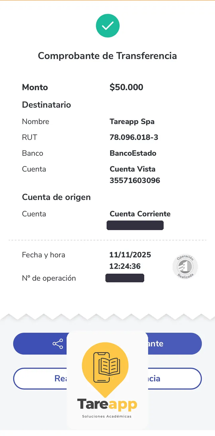 Comprobante de pago de $50.000 a Tareapp, noviembre 2025