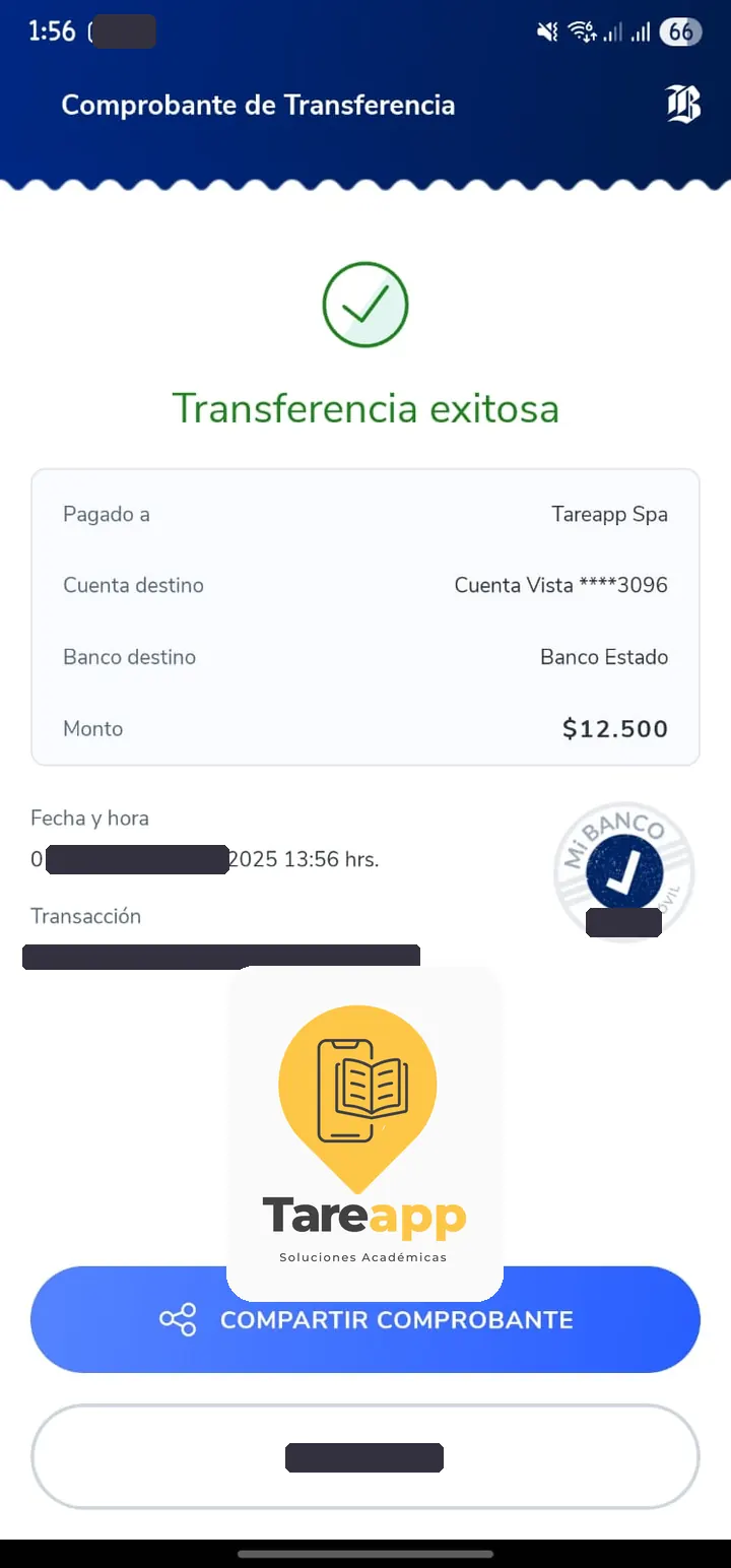 Comprobante de pago de $12.500 a Tareapp, noviembre 2025
