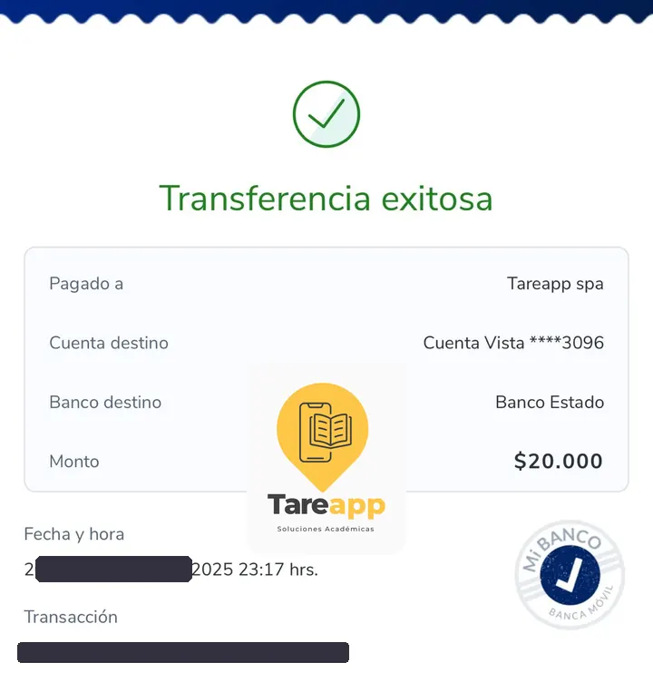 Comprobante de pago de $20.000 a Tareapp, noviembre 2025