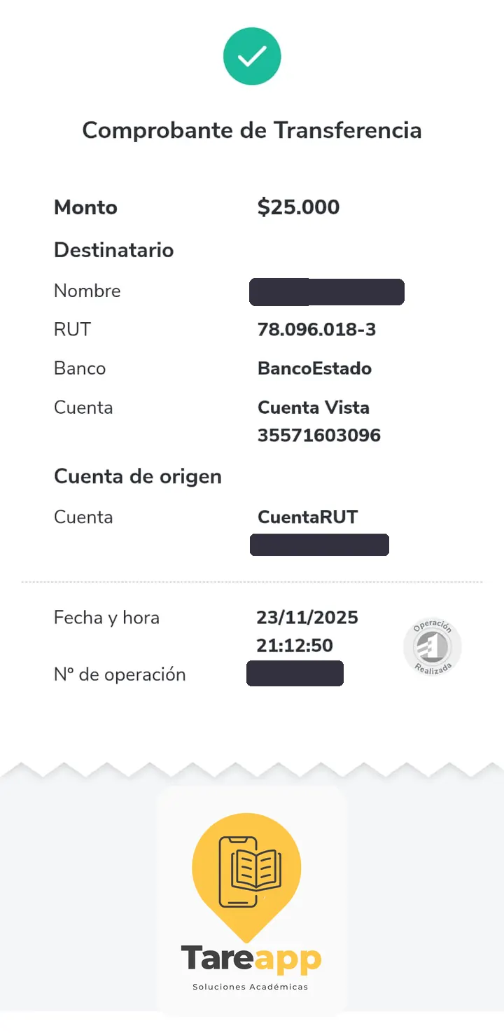 Comprobante de pago de $25.000 a Tareapp, noviembre 2025
