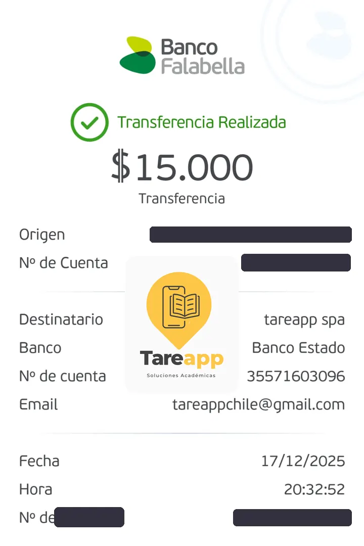 Comprobante de pago de $15.000 a Tareapp, diciembre 2025