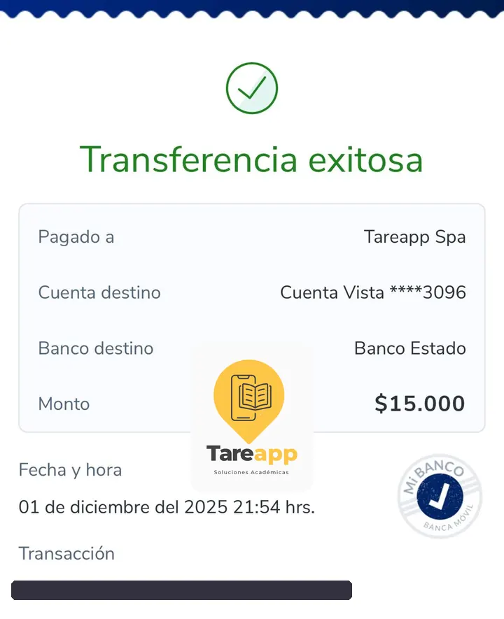 Comprobante de pago de $15.000 a Tareapp, diciembre 2025
