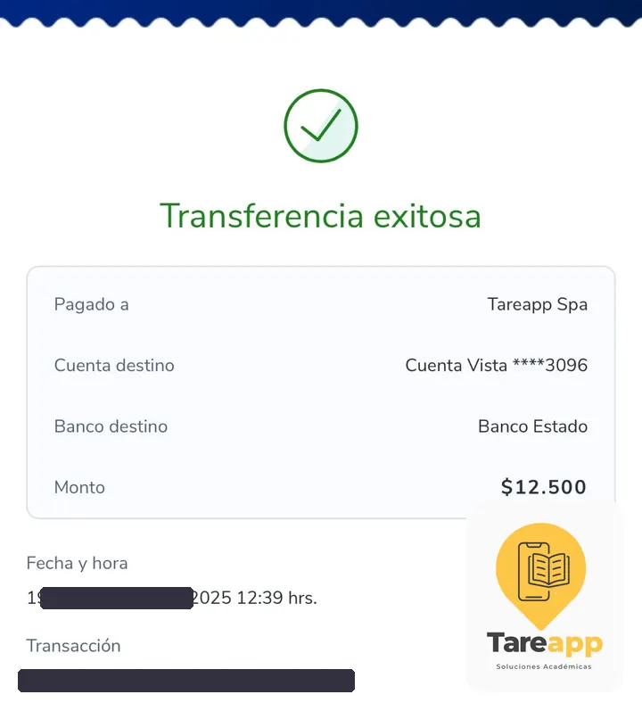 Comprobante de pago de $12.500 a Tareapp, diciembre 2025