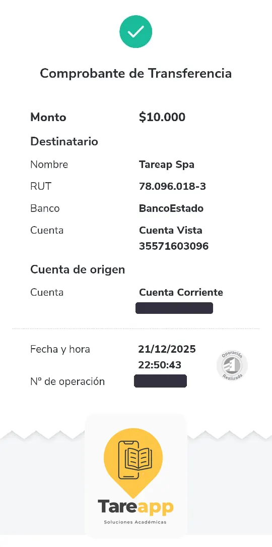 Comprobante de pago de $10.000 a Tareapp, diciembre 2025