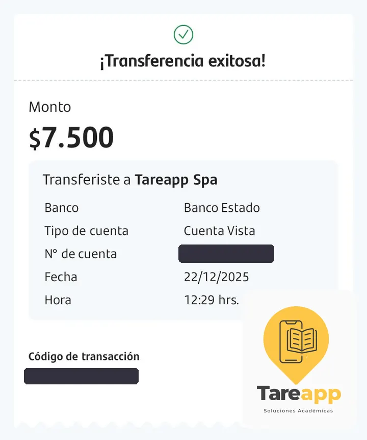 Comprobante de pago de $7.500 a Tareapp, diciembre 2025