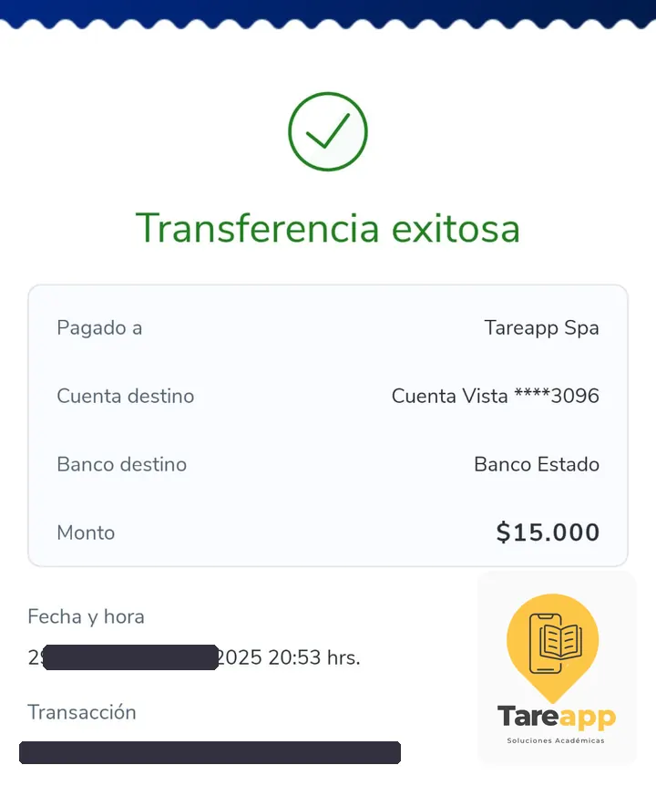 Comprobante de pago de $15.000 a Tareapp, diciembre 2025