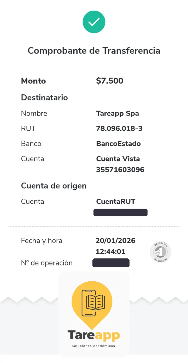 Comprobante de pago de $7.500 a Tareapp, enero 2026