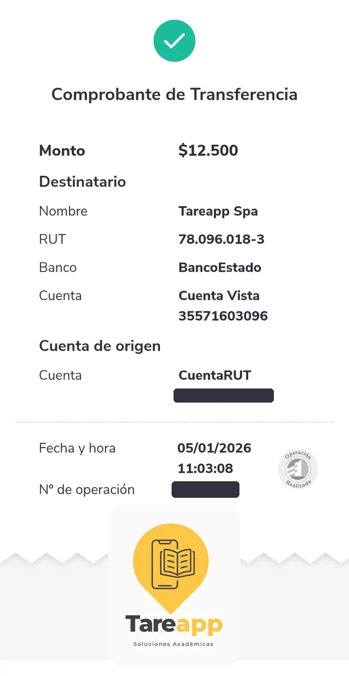 Comprobante de pago de $12.500 a Tareapp, enero 2026