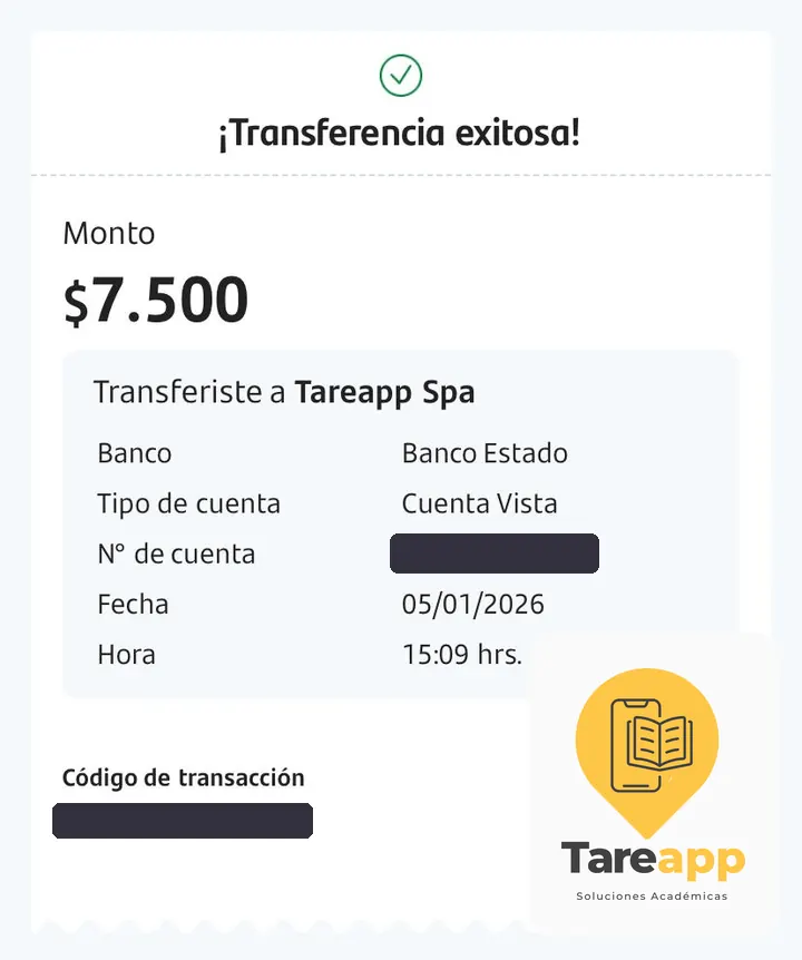Comprobante de pago de $7.500 a Tareapp, enero 2026