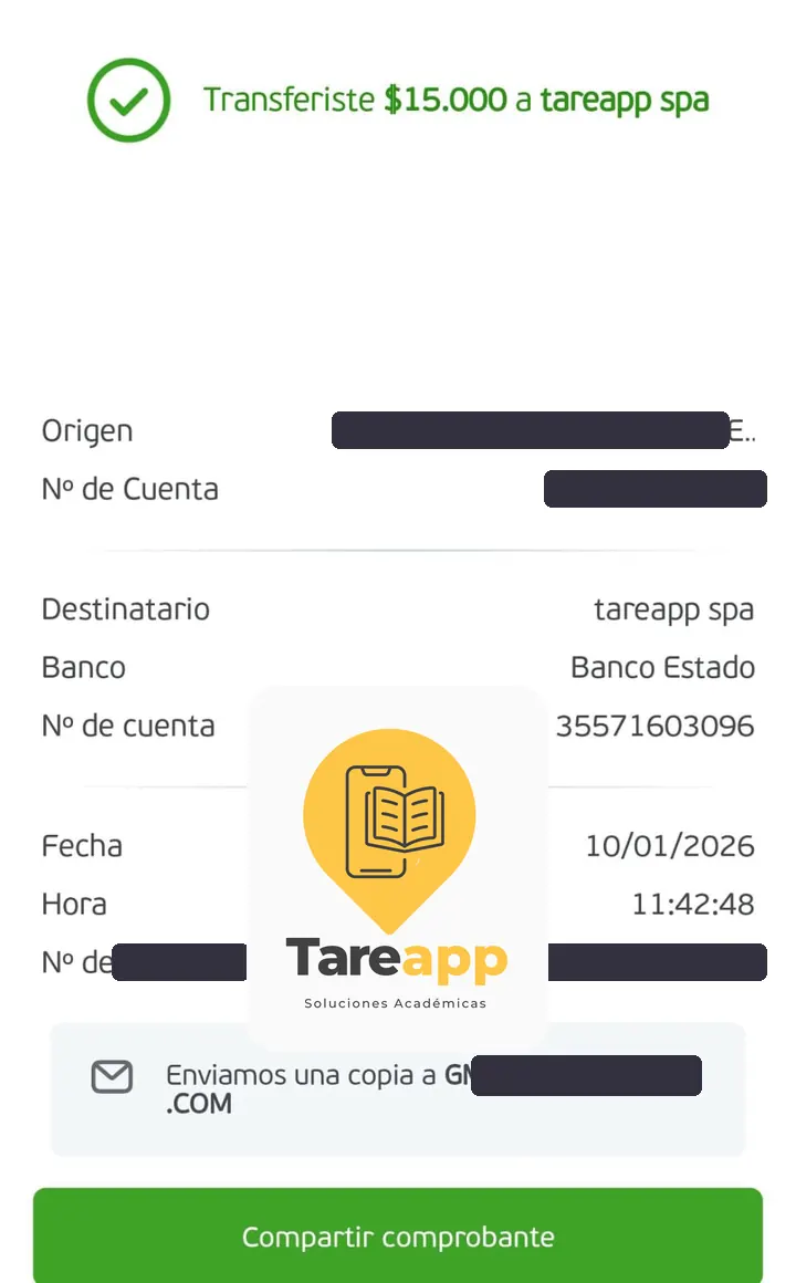 Comprobante de pago de $15.000 a Tareapp, enero 2026