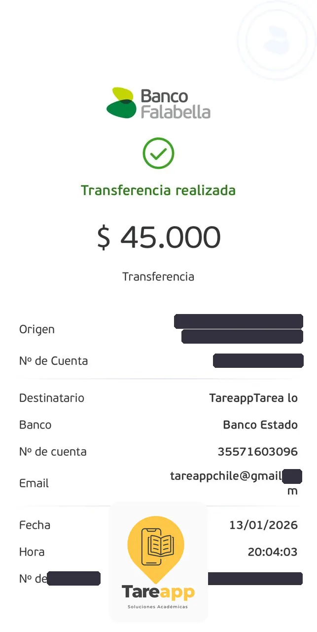 Comprobante de pago de $45.000 a Tareapp, enero 2026