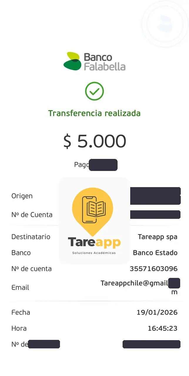 Comprobante de pago de $5.000 a Tareapp, enero 2026