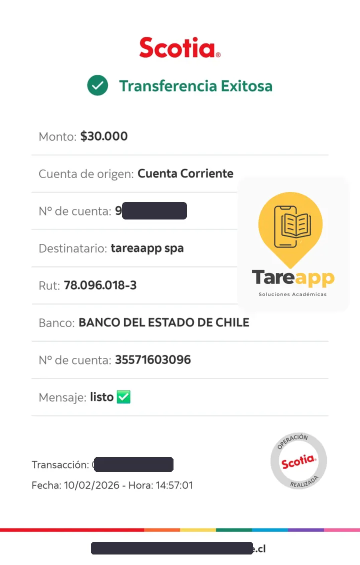 Comprobante de pago de $30.000 a Tareapp, febrero 2026
