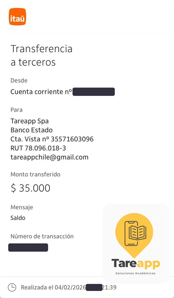 Comprobante de pago de $35.000 a Tareapp, febrero 2026